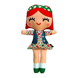 Boneca de Pano Inclusiva Roberta Ruivinha com Sardas Colete Jeans - G