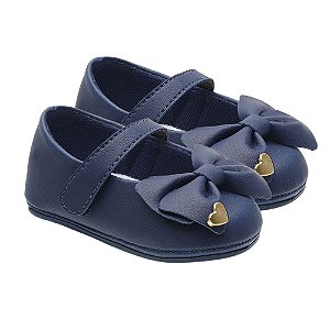 Sapatilha Infantil Boneca com Laço Litlle Cute Azul Marinho e Aplique de Coração