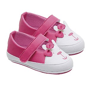 Sapatilha Boneca Infantil Little Cute Ursinho de Velcro Pink