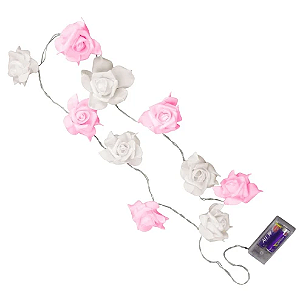 Luminária cordão com led flor 02 metros à pilha ( Branca, Rosa e Branca/Rosa )