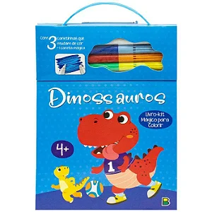Livro de atividades kit para colorir + canetinhas Dinossauro TodoLivro