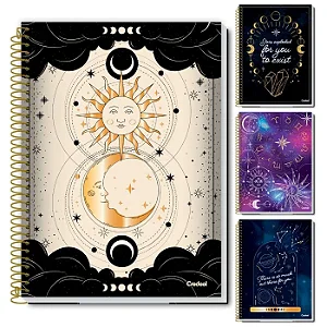 Caderno capa dura 10 matérias 160 folhas Stamp Sol e Lua Credeal