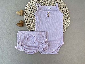 Conjunto Body e Tapa Fralda Canelada Rosa