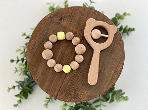 Kit Mordedor e Chocalho Madeira Amarelo