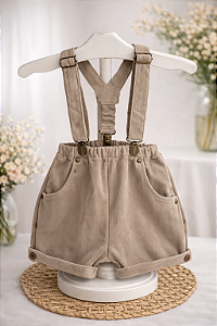 Bermuda com Suspensório Veludo Cotelê Avelã