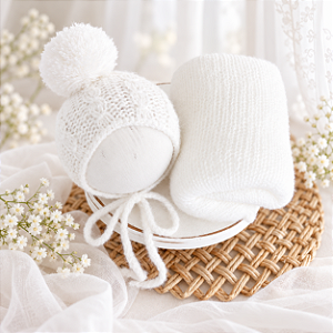 Conjunto Wrap com Touca Pompom Mohair Branco