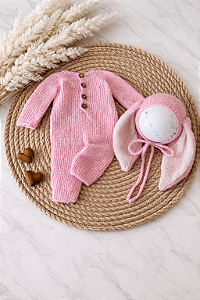 Conjunto Macacão Mohair Rosa Coelhinha
