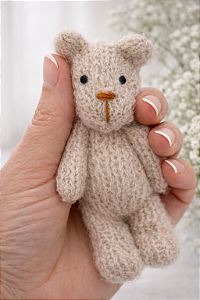 Ursinho de Tricô Mohair Bege Claro