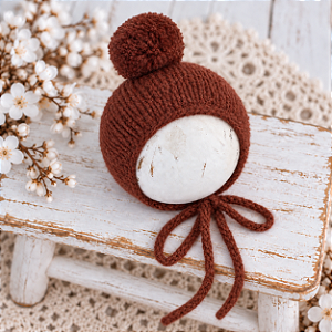 Touca Pompom Mohair Ferrugem