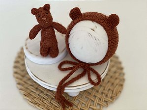 Conjunto Touca e Ursinho de Mohair Ferrugem