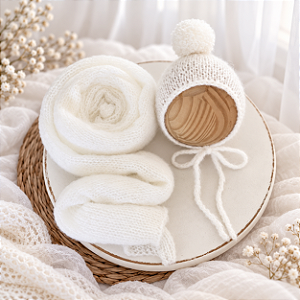 Conjunto Wrap com Touca Pompom Mohair Branco