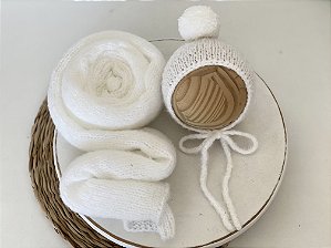 Conjunto Wrap com Touca Pompom Mohair Branco