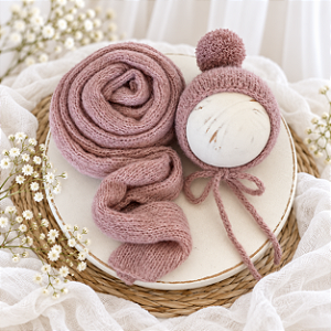 Conjunto Wrap com Touca Pompom Mohair Rosê