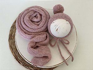 Conjunto Wrap com Touca Pompom Mohair Rosê