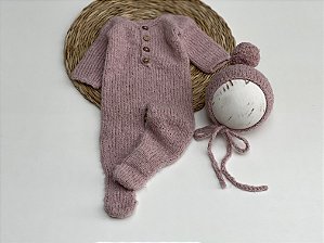 Conjunto Macacão Mohair Touca Pompom Rosê
