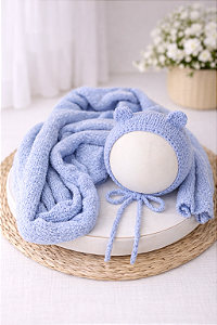 Conjunto Wrap e Touca Ursinho Sweet Azul Bebê
