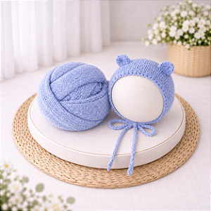 Conjunto Wrap e Touca Ursinho Sweet Azul Bebê