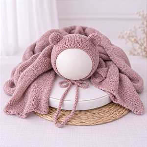 Conjunto Wrap e Touca Ursinho Sweet Rose
