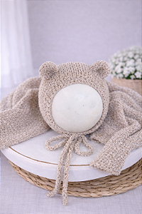 Conjunto Wrap e Touca Ursinho Sweet Bege