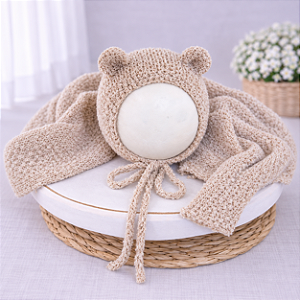 Conjunto Wrap e Touca Ursinho Sweet Bege