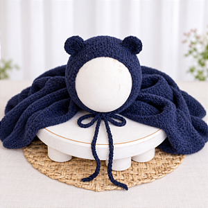 Conjunto Wrap e Touca Ursinho Sweet Marinho