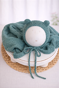 Conjunto Wrap e Touca Ursinho Sweet Turquesa