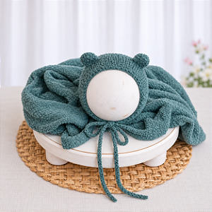 Conjunto Wrap e Touca Ursinho Sweet Turquesa