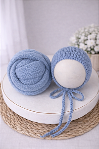 Conjunto Wrap e Touca Sweet Azul