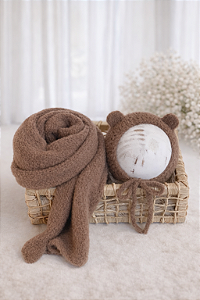 Conjunto Wrap e Touca Ursinho Comfy Marrom