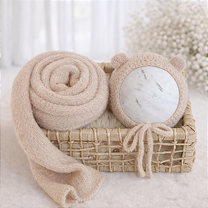 Conjunto Wrap e Touca Ursinho Comfy Bege