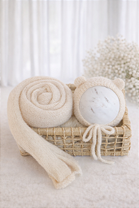 Conjunto Wrap e Touca Ursinho Comfy Creme