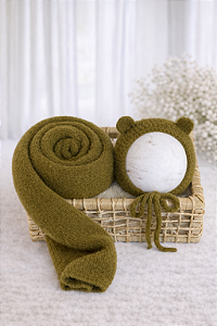 Conjunto Wrap e Touca Ursinho Comfy Oliva