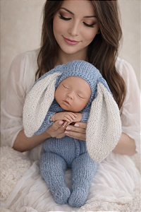 Conjunto Macacão Mohair Azul Coelhinho