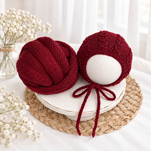 Conjunto Wrap e Touca Trabalhada Bordô