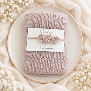 Conjunto Wrap Mohair com Headband Rosa Nude