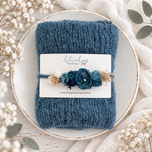 Conjunto Wrap Mohair com Headband Azul Noite