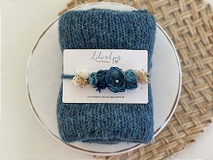 Conjunto Wrap Mohair com Headband Azul Noite