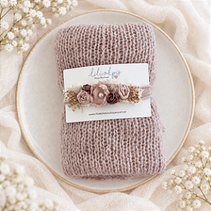 Conjunto Wrap Mohair com headband Rosa Nude