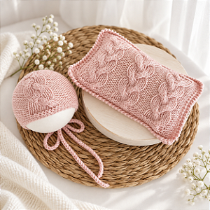 Conjunto Travesseiro Tricô Trança Rosa
