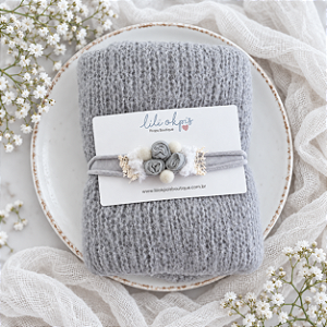 Conjunto Wrap Mohair com Headband Cinza Claro