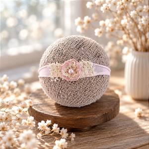 Headband Flor Rosa Bebê
