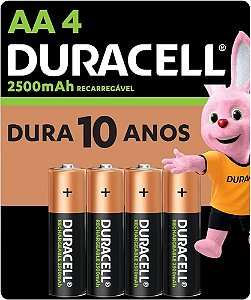 Pilha Recarregável AA Duracell 2500mAh / 4 Unidades