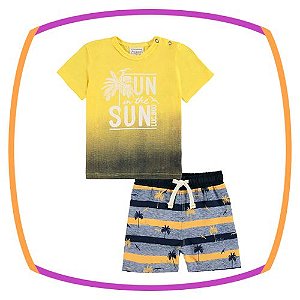 Conjunto para bebê body camiseta SUN SUN e bermuda em nylon