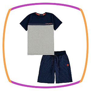 Conjunto infantil de camiseta em meia malha  e bermuda em moleton