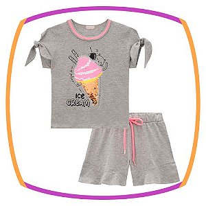 Conjunto infantil blusa e shorts em meia malha na cor mescla em paetê reversível