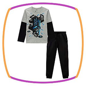 Conjunto infantil de camiseta Gammer  e calça jogger em nylon