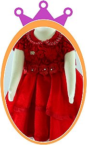 Vestido infantil Bordado com Renda e Cetim e Laço em Flor