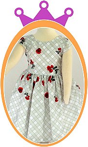 Vestido infantil em estampa quadriculada e Rosas Pequenas