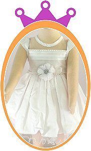 Vestido infantil Maquinetado Pregas no Peito e Pérolas