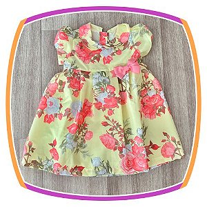 Vestido infantil Estampa Flores Rosas e Brancas